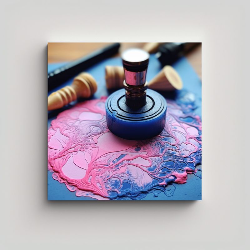 GENERICO - Cuadro Expresión Llamativo Tinta Azul Y Rosa 90x90 Cm