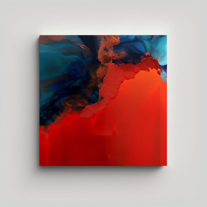 GENERICO - Pintura Abstracta Líneas Fantasía Rojo Azul 50x50 Cm