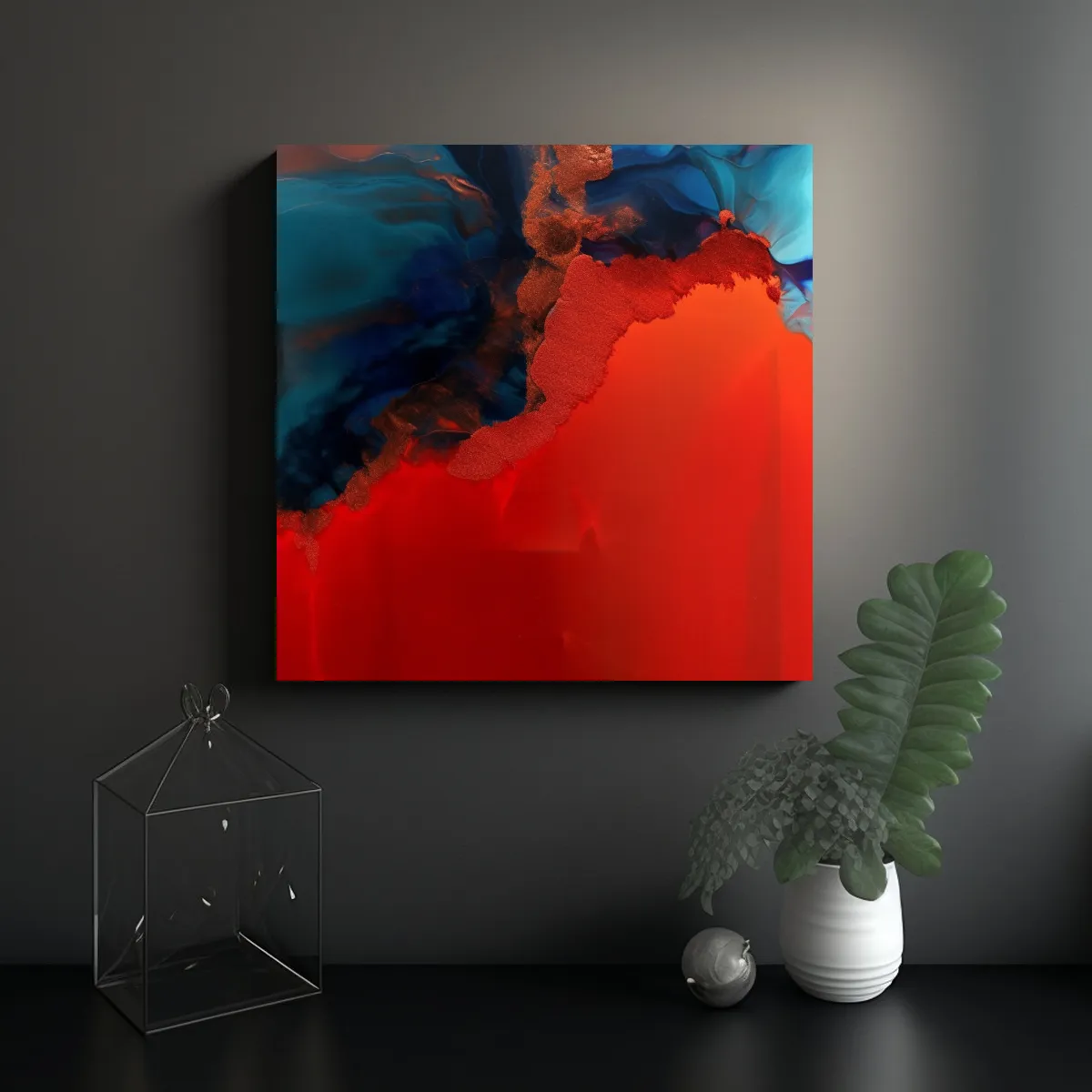 GENERICO - Pintura Abstracta Líneas Fantasía Rojo Azul 50x50 Cm