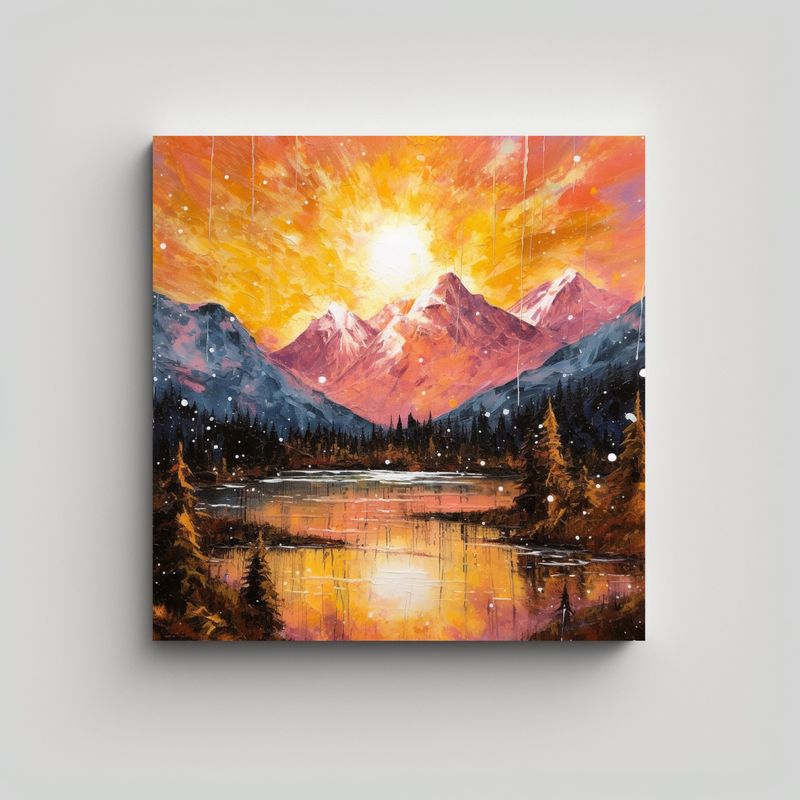 GENERICO - Pintura Abstracta De Amanecer Dorado Sobre 50x50 Cm