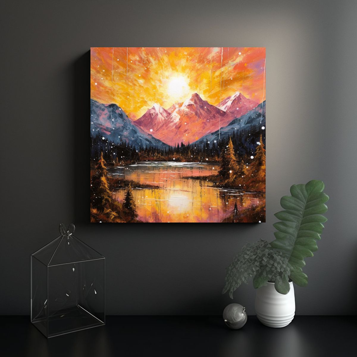 GENERICO - Pintura Abstracta De Amanecer Dorado Sobre 50x50 Cm