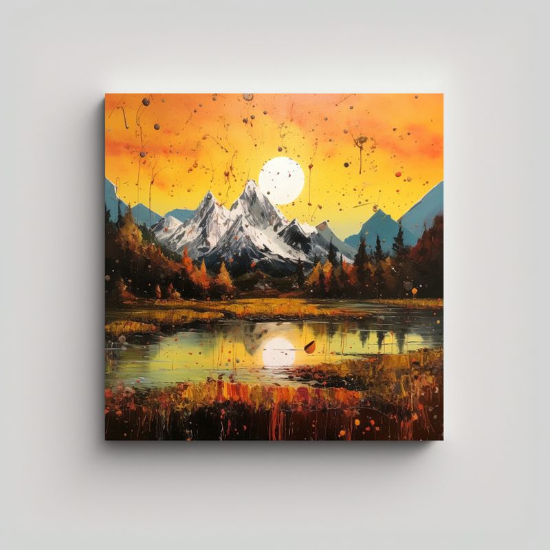 GENERICO - Cuadro Tela Amanecer Dorado Montañas Amarillos 70x70 Cm