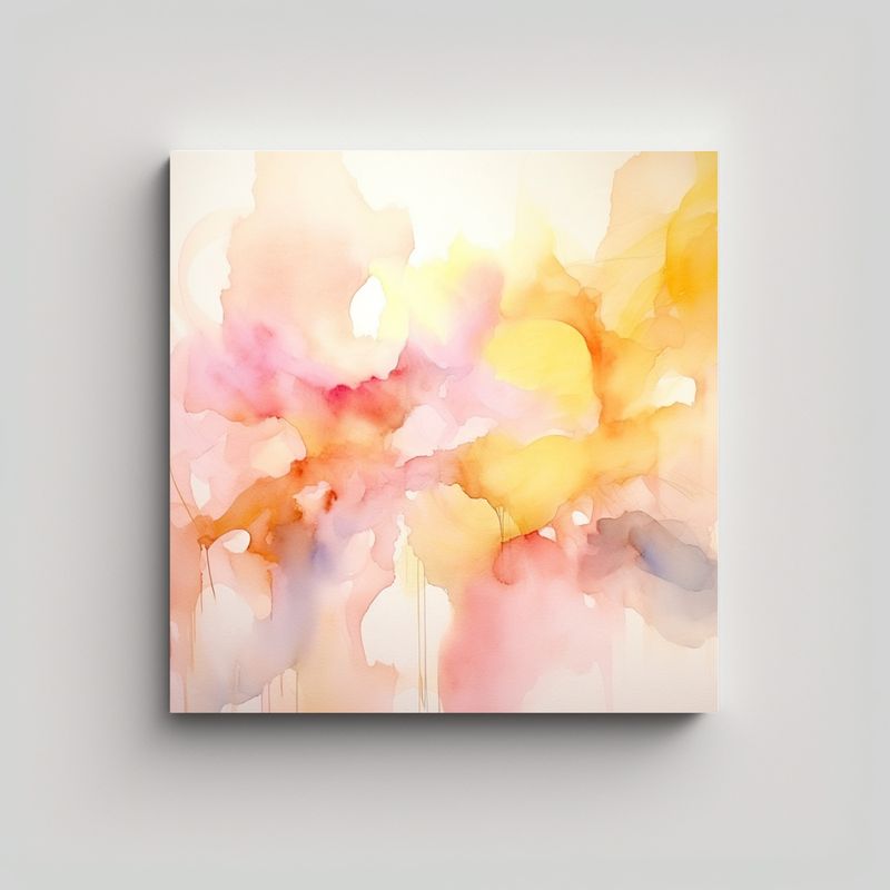 GENERICO - Pintura Abstracta Acuarela Rosa Claro Amarillo 80x80 Cm