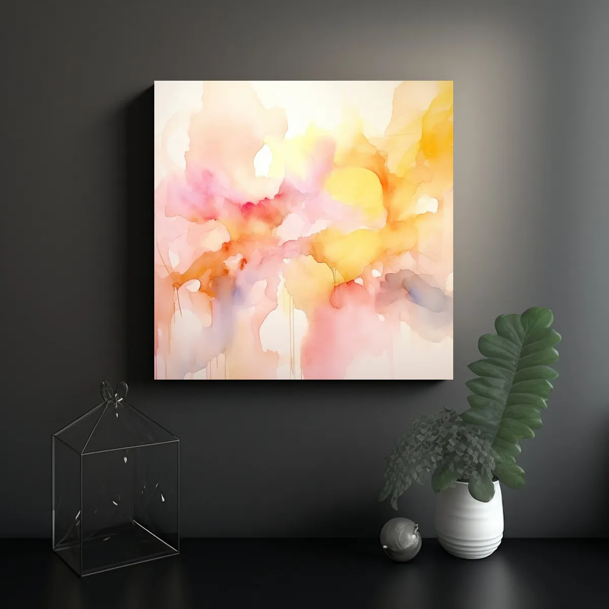 GENERICO - Pintura Abstracta Acuarela Rosa Claro Amarillo 80x80 Cm