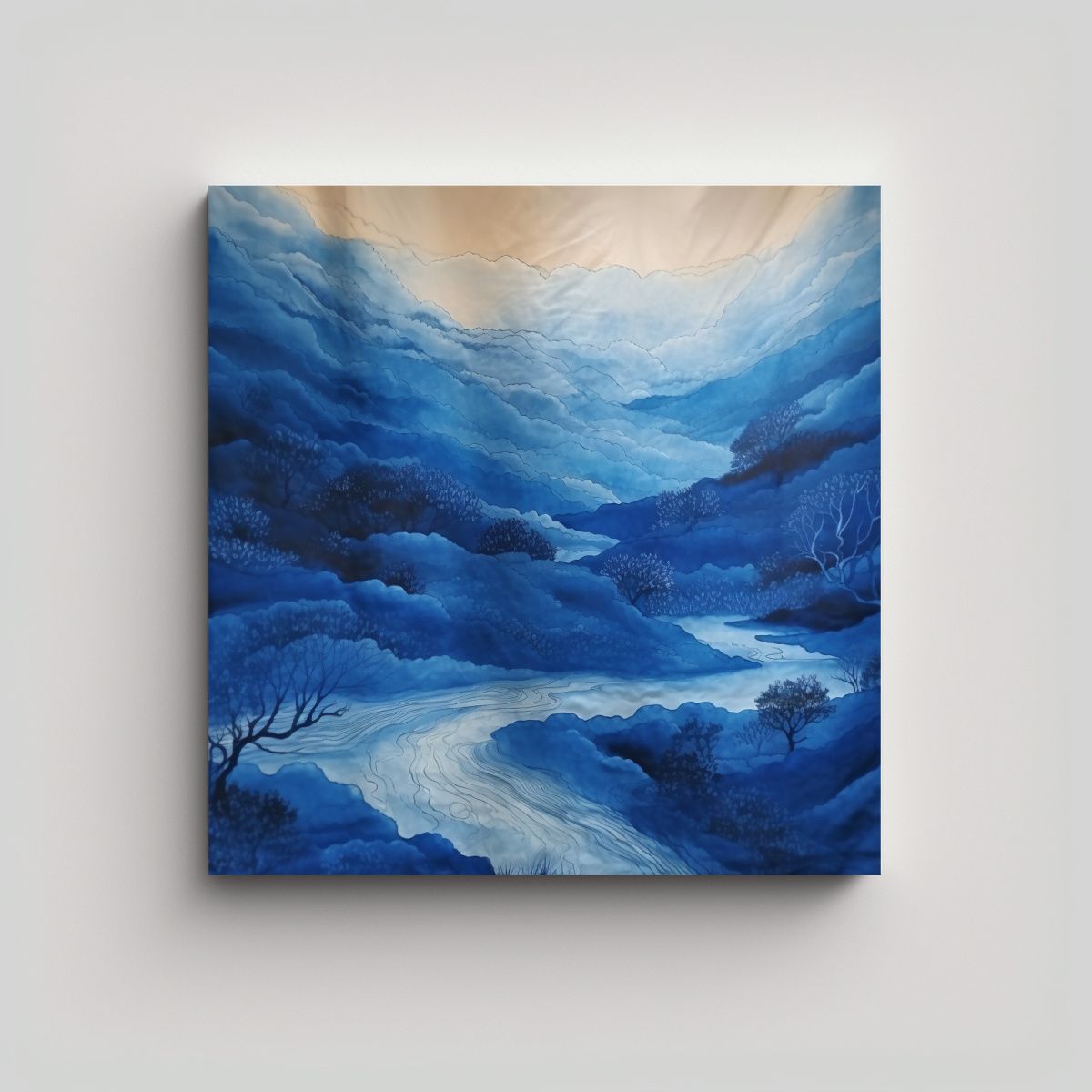 GENERICO - Pintura Paisajística Azul Batik Para Decoración 60x60 Cm