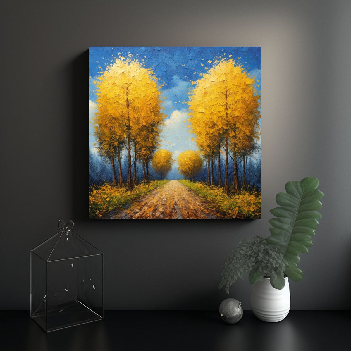 GENERICO - Pintura óleo De árboles Otoñales Estilo 90x90 Cm