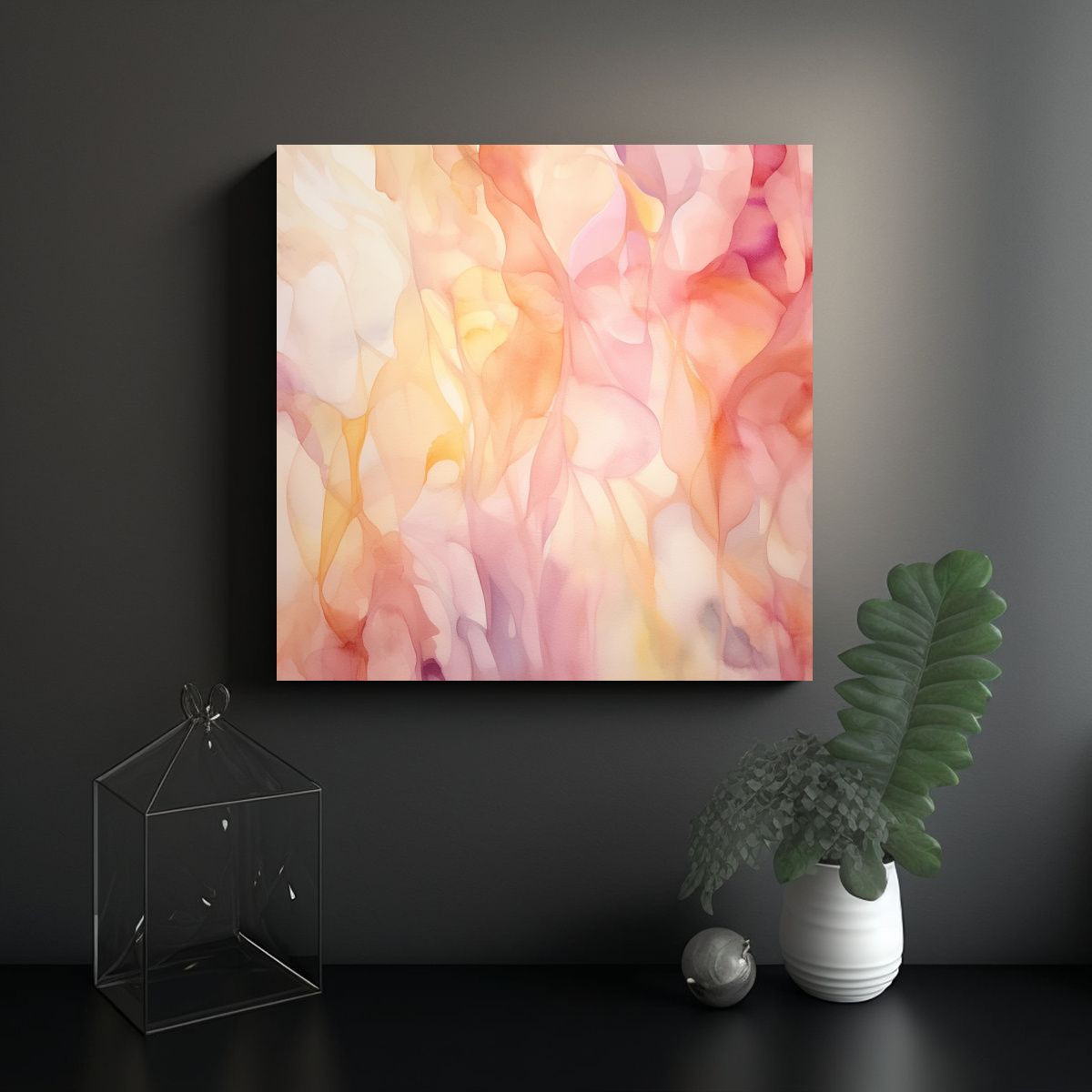 GENERICO - Pintura Abstracta En Acuarela Con Tonos 70x70 Cm