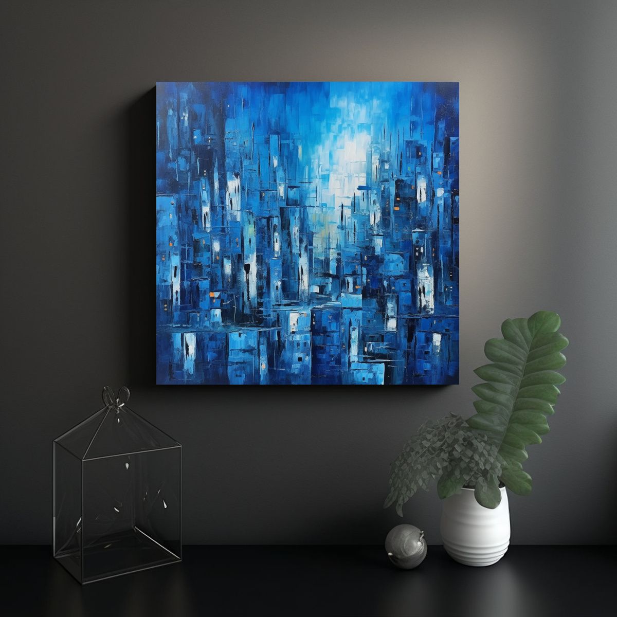 GENERICO - Cuadro Impreso Textura Azul Ciudad Pinturas 80x80 Cm