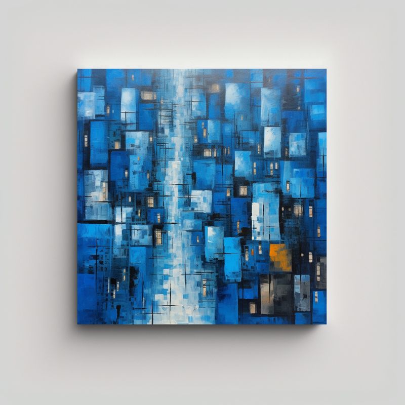 GENERICO - Pintura De Pared Full Color Ciudad Azul En Lienzo 50x50 Cm