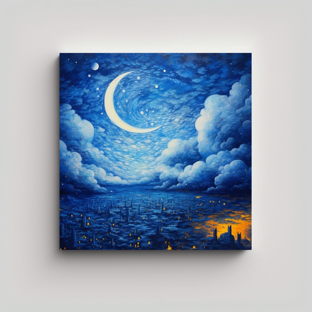 GENERICO - Cuadro Lienzo Tonos Azules Nubes Cielo Estrellado 80x80 Cm