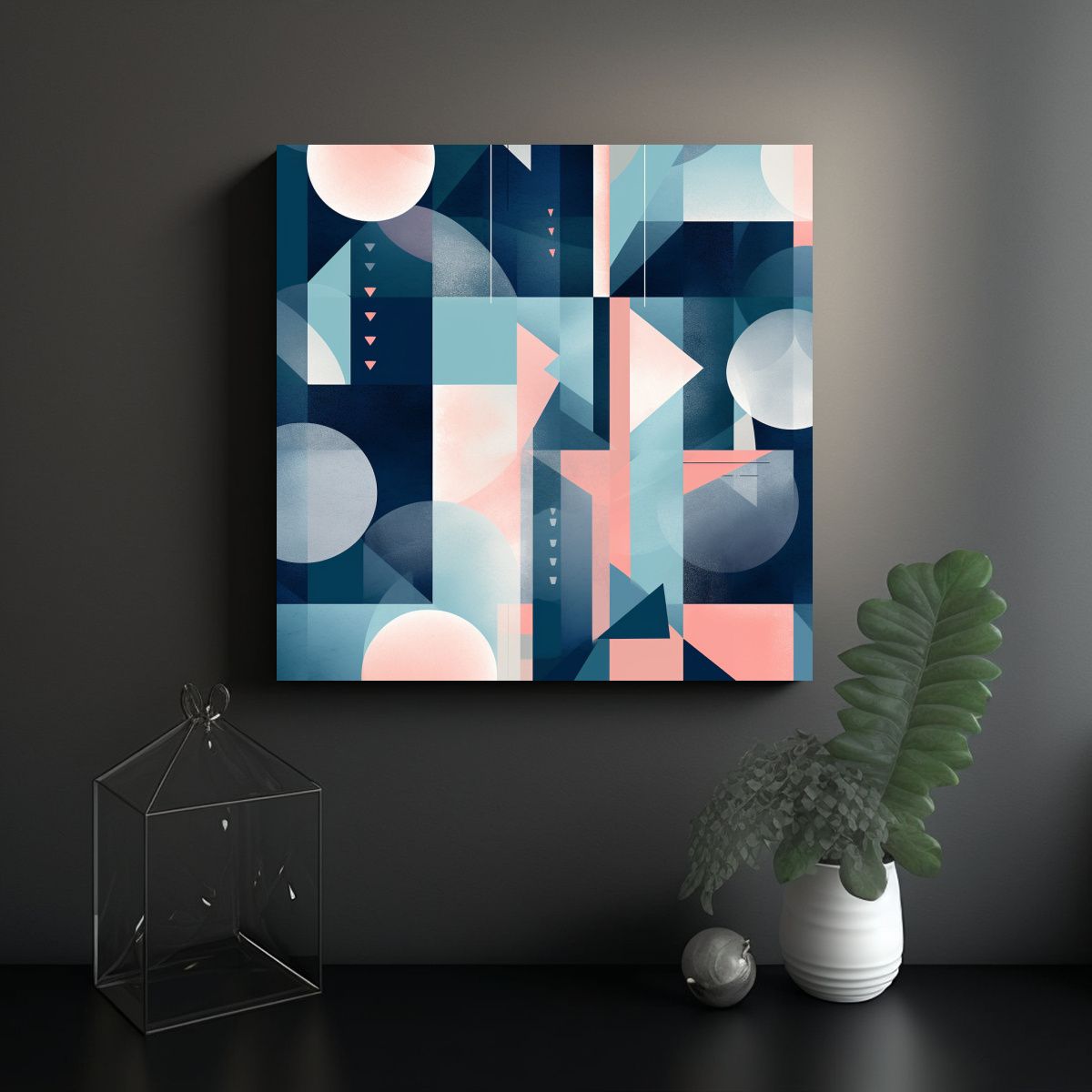 GENERICO - Cuadro De Tela Abstracto Geométrico Azul Para 90x90 Cm