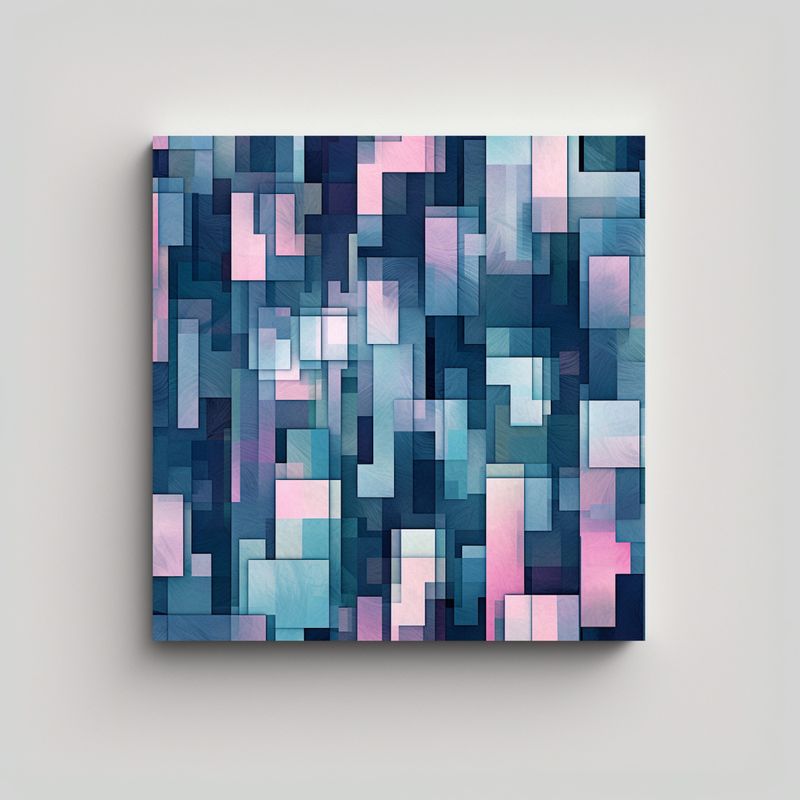 GENERICO - Pintura Abstracta Geométrica En Tonos Azules 80x80 Cm