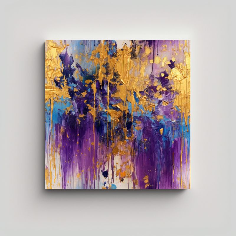 GENERICO - Cuadro Acuarela Morado Y Dorado Abstracto En 50x50 Cm