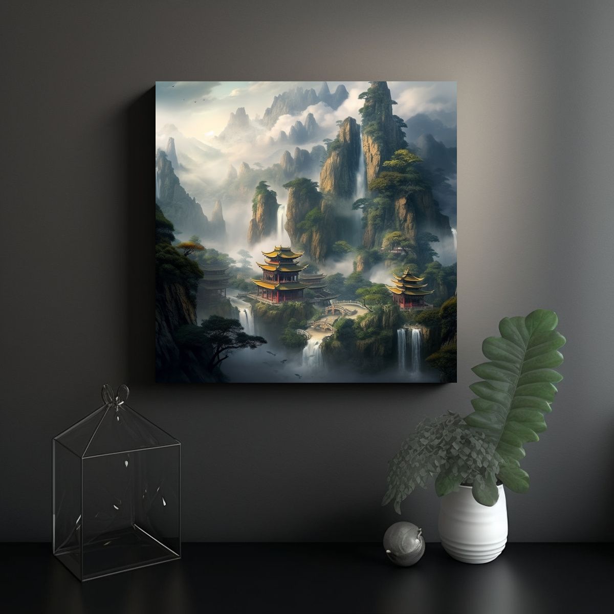 GENERICO - Paisaje épico Chino Con Pequeños Picos En 90x90 Cm