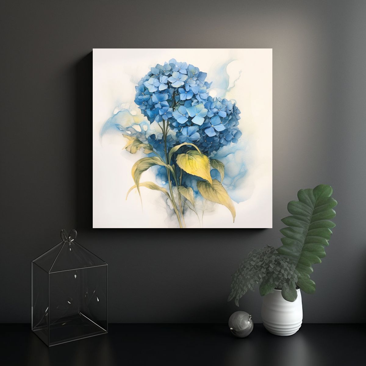 GENERICO - Pinturas Decorativas Hortensias Azules En Humo 90x90 Cm