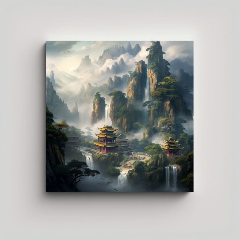 GENERICO - Paisaje épico Chino Con Pequeños Picos En 80x80 Cm