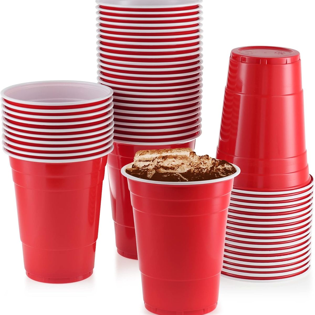 WAKESHOME - 50 Vasos Plasticos Vaso Desechable Grande Rojos Fiesta 473ml