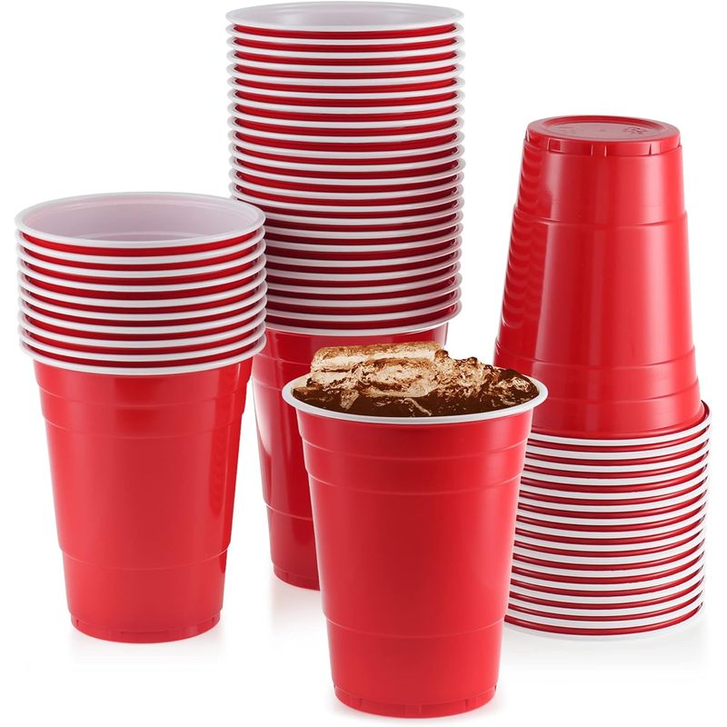 WAKESHOME - 50 Vasos Plasticos Vaso Desechable Grande Rojos Fiesta 473ml