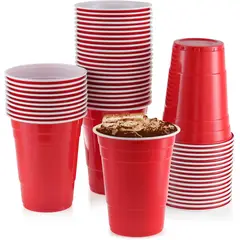 WAKESHOME - 50 Vasos Plasticos Vaso Desechable Grande Rojos Fiesta 473ml
