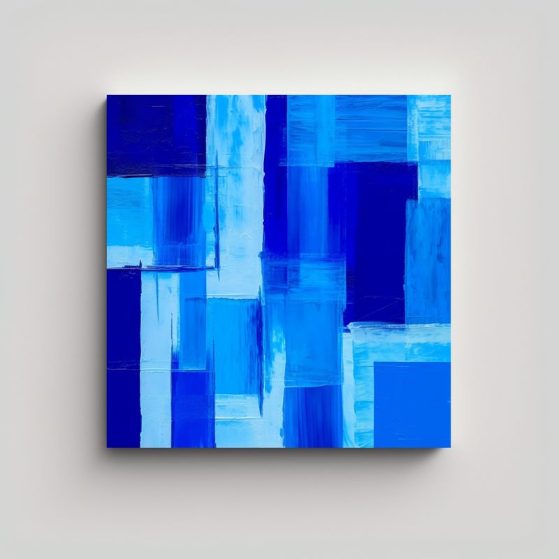 GENERICO - Cuadro Floral Azul Estilo Dibujo En Lienzo Con 90x90 Cm