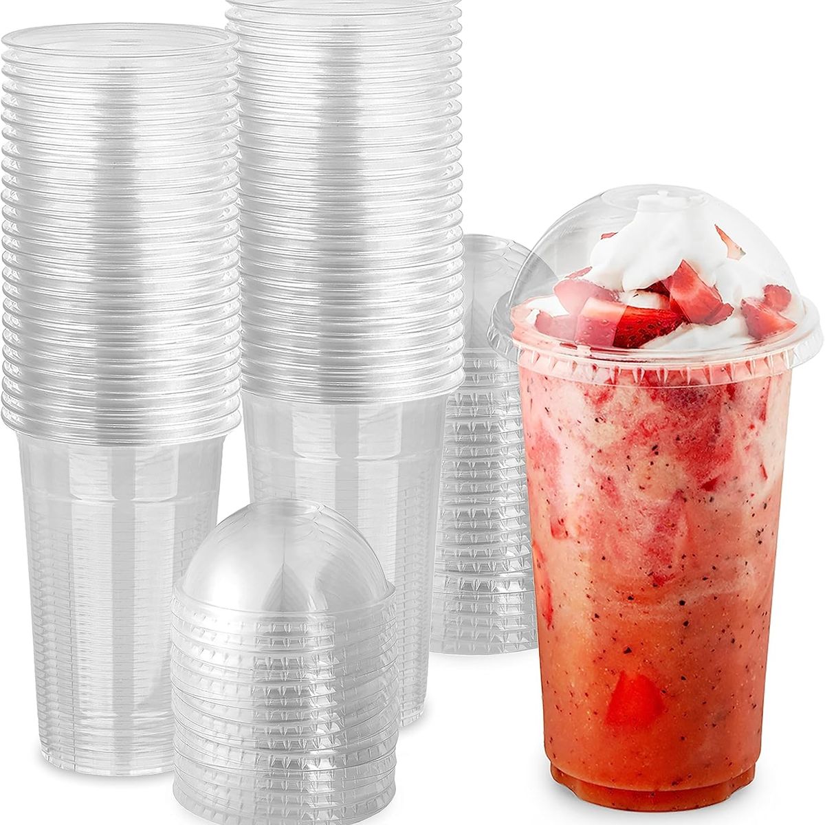 WAKESHOME - 50 Vaso Desechable Plastico Tapa Domo 16oz Vaso Grande 500ML