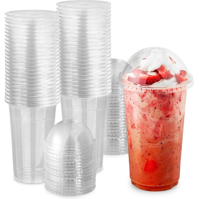 WAKESHOME - 50 Vaso Desechable Plastico Tapa Domo 16oz Vaso Grande 500ML