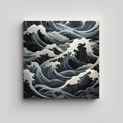 GENERICO - Cuadro Decorativo De Tela Con Ondas Negras Estilo 90x90 Cm