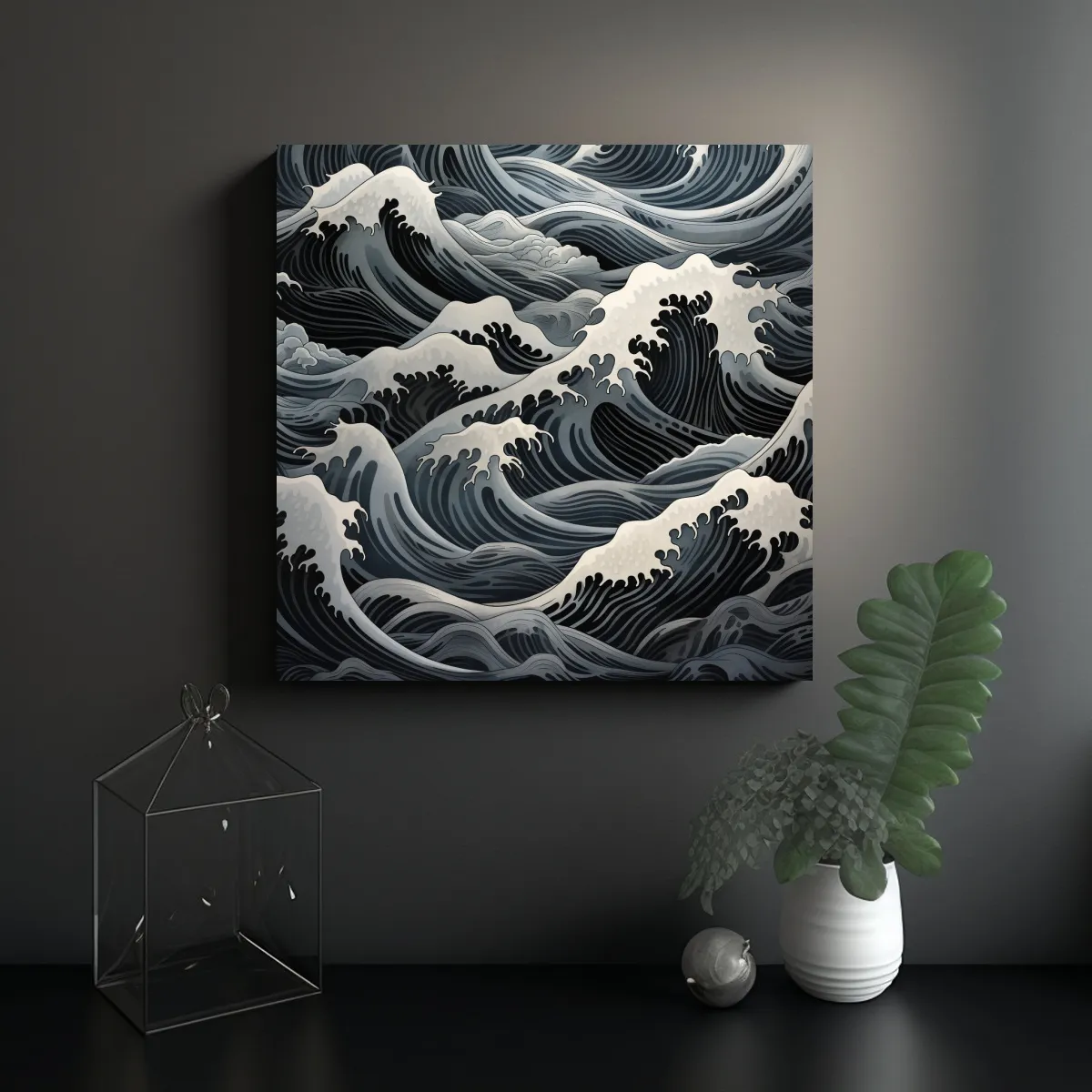 GENERICO - Cuadro Decorativo De Tela Con Ondas Negras Estilo 80x80 Cm