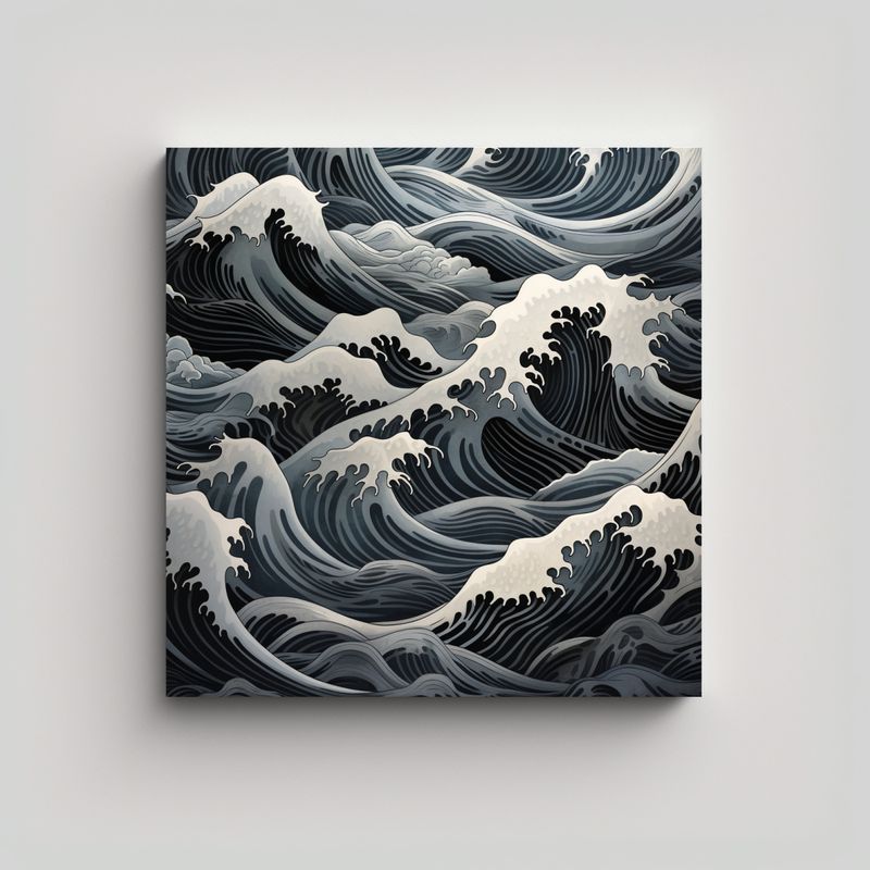GENERICO - Cuadro Decorativo De Tela Con Ondas Negras Estilo 70x70 Cm