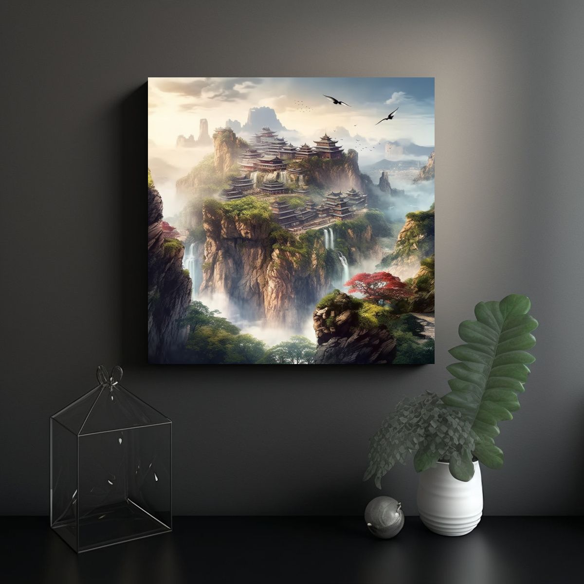 GENERICO - Pintura Tela Bastidor Paisaje Chino Montañas 90x90 Cm