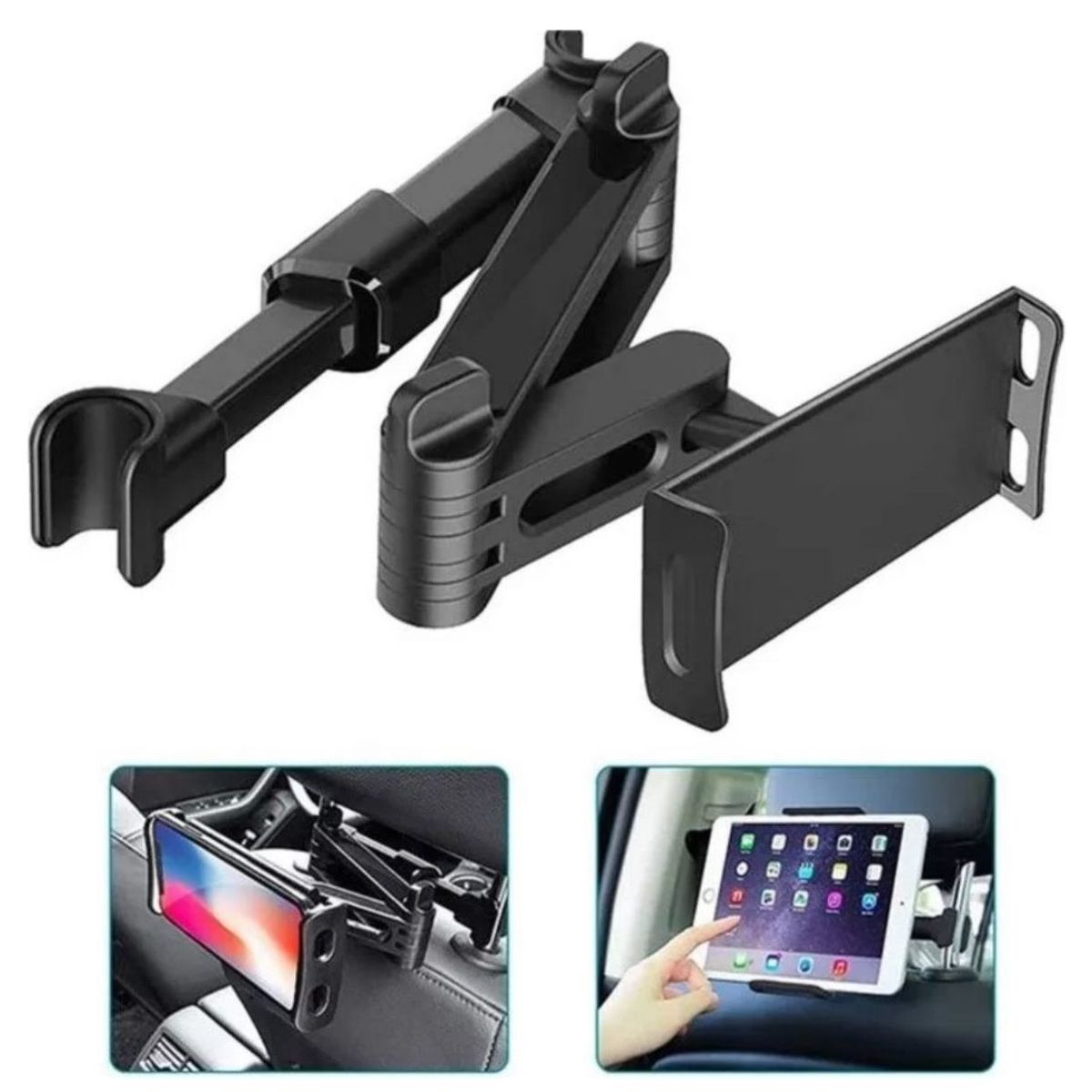 GENERICO - Soporte Tablet Celular Auto Asiento Trasero Extendible Negro