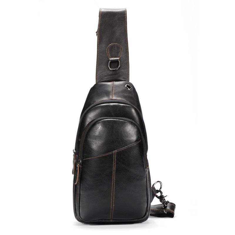 PUREPOWER - Bolso de pecho de piel auténtica para hombre estilo retro casual