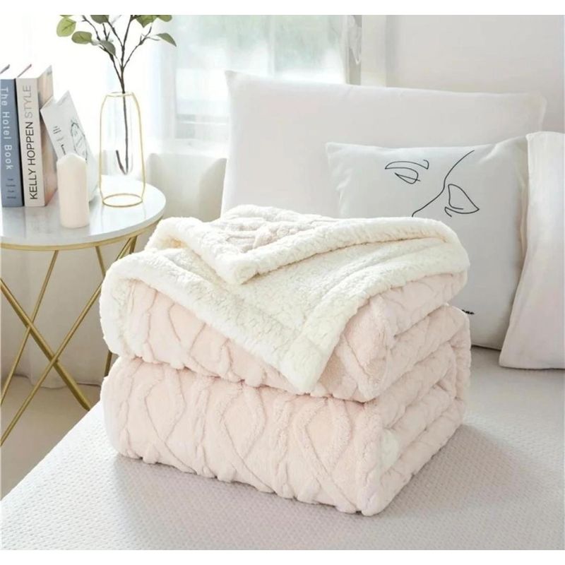 GENERICO - Frazada Plush con Chiporro 2 plazas Invierno Beige