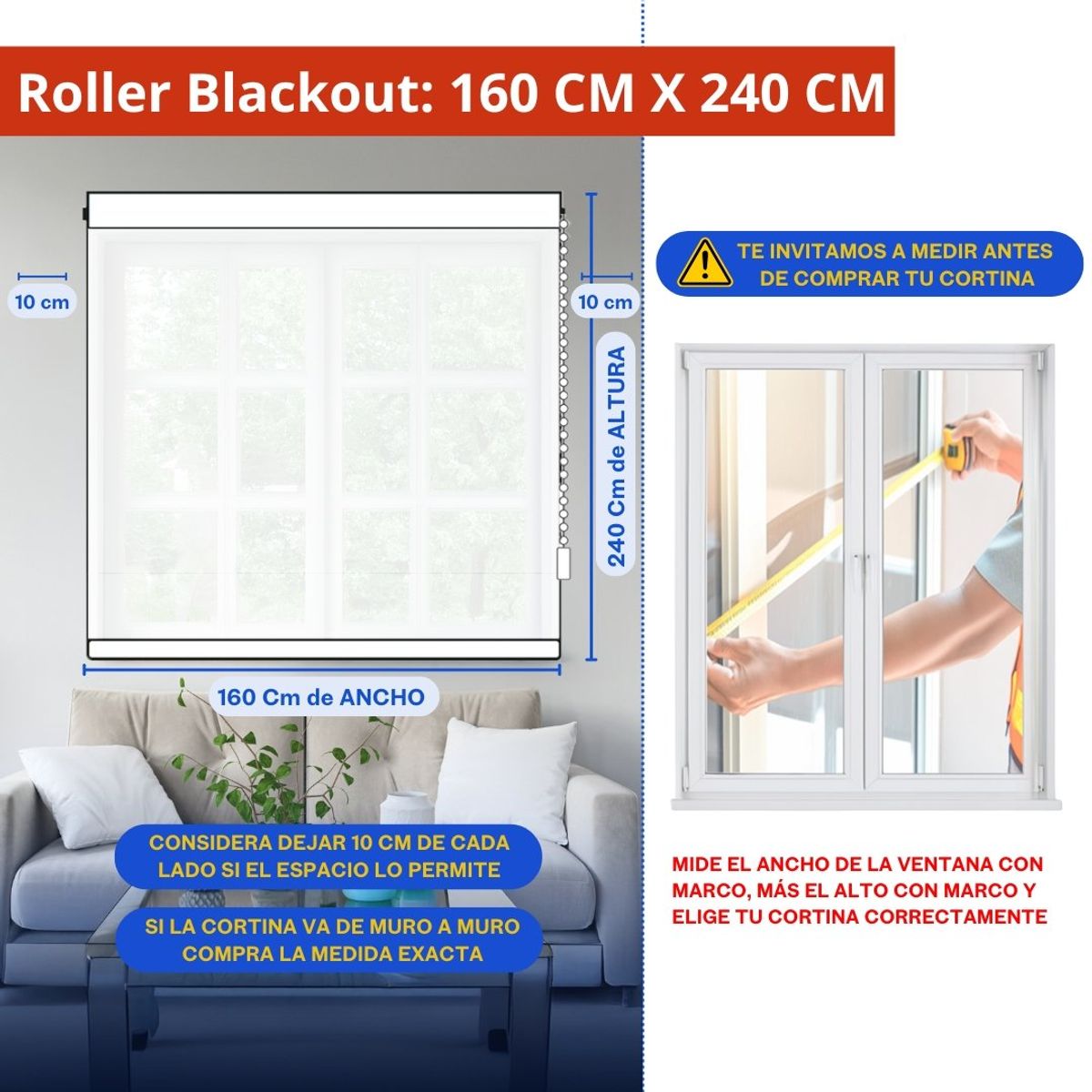 GUIZA - Cortina Roller Blackout 2 Paño 160x240 Doble Con Visillo Sin Cenefa