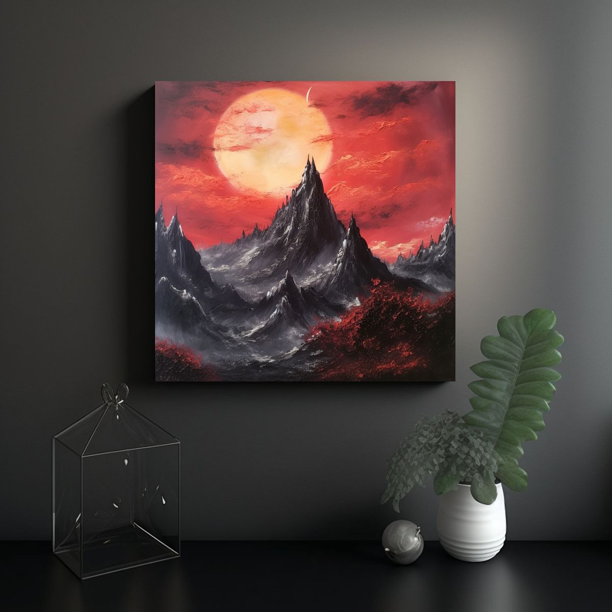 GENERICO - Cuadro Moderno Detalle Paisaje Mordor Bob Ross 90x90 Cm