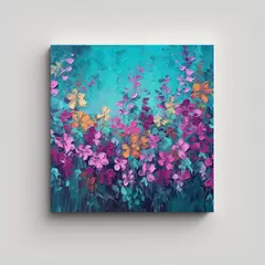 GENERICO - Cuadro Con Flores Multicolores En Fondo Morado 90x90 Cm