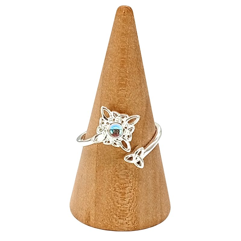 GENERICO - Anillo Nudo de Bruja Piedra Luna y Triqueta Plata Ajustable