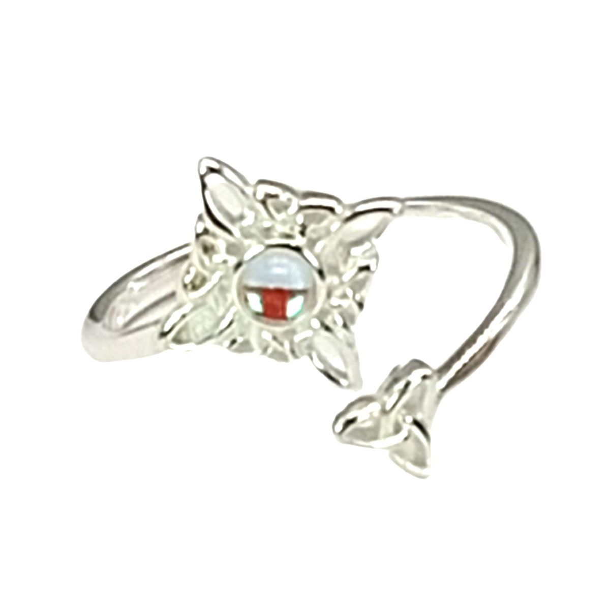 GENERICO - Anillo Nudo de Bruja Piedra Luna y Triqueta Plata Ajustable