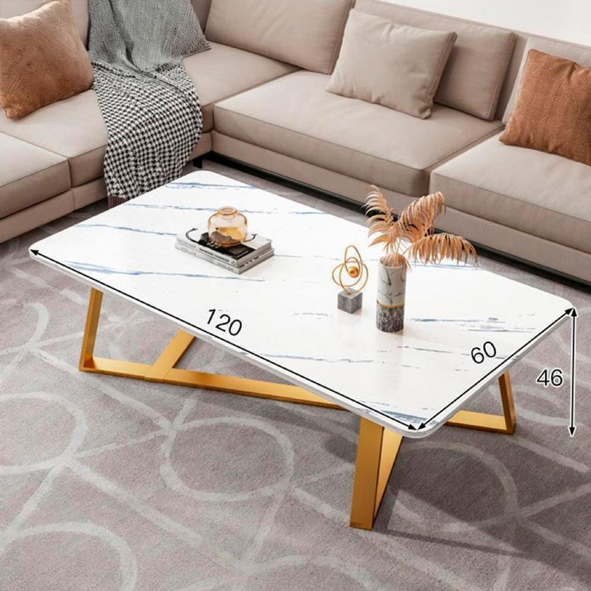 DETODOYMAS - Mesa centro rectangular diseño Marmol Chic Home - Blanco