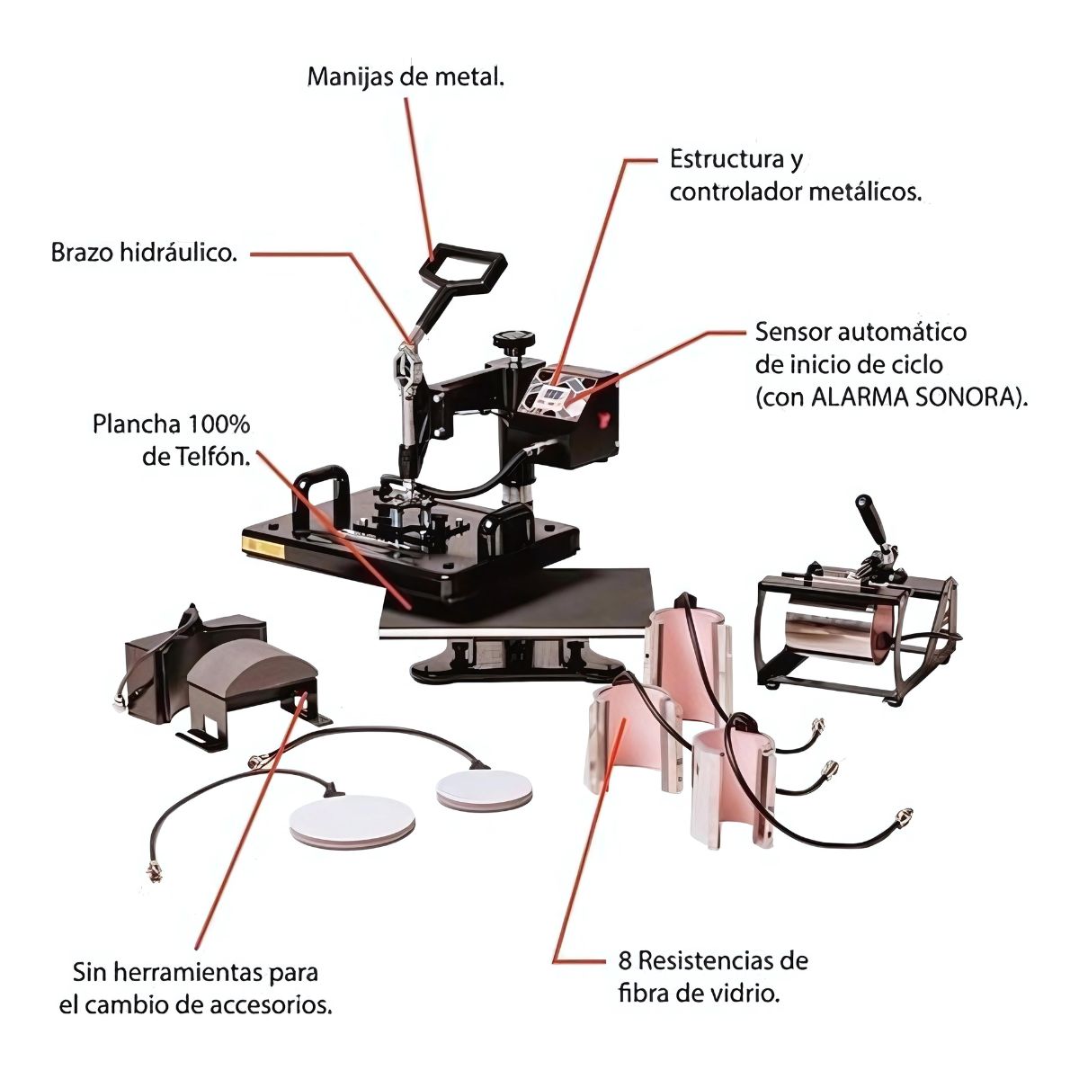 GENERICO - Maquina Estampadora 8en1 Sublimacion Plancha Poleras Tazones
