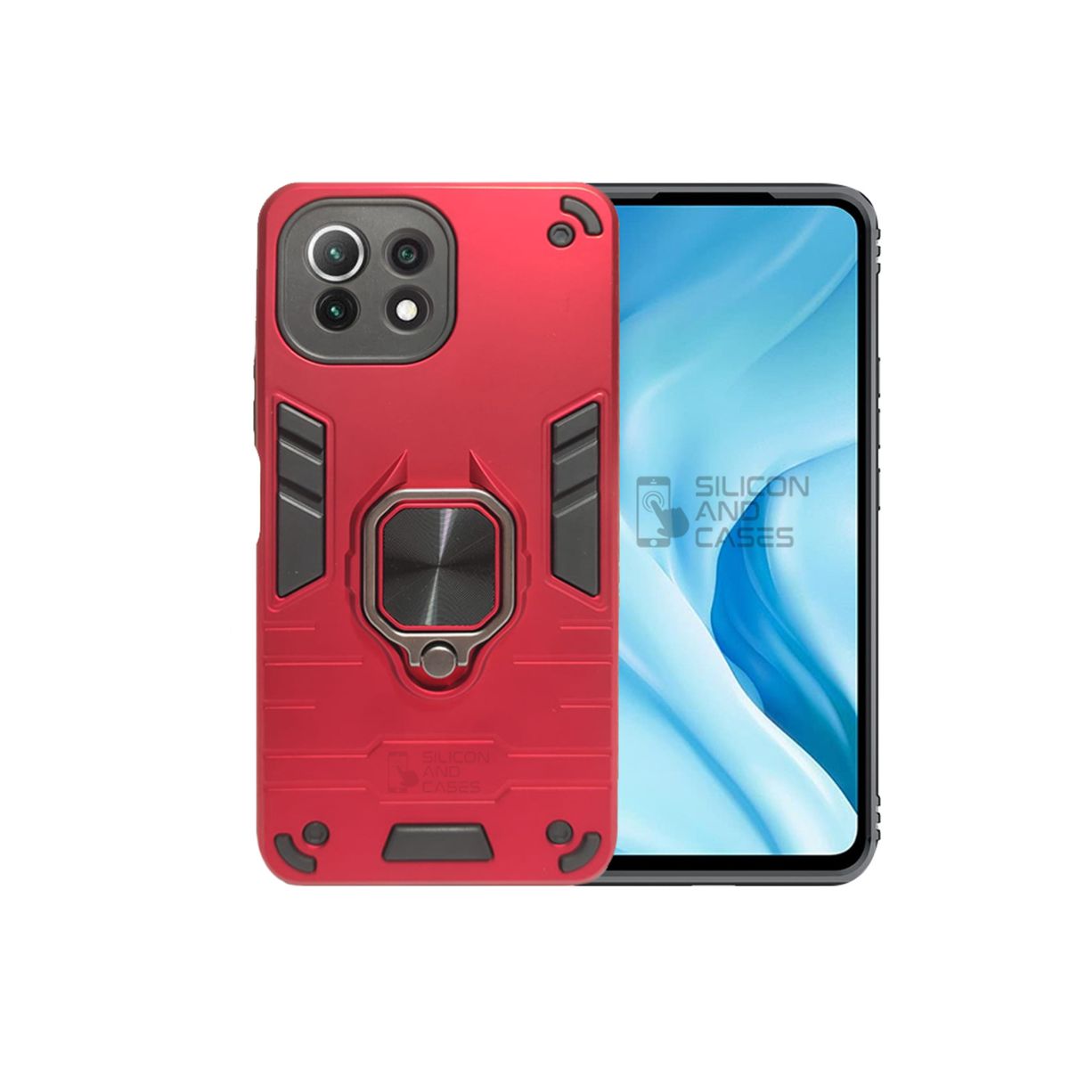 GENERICO - CARCASA ANILLO ANTIGOLPE PARA CELULAR XIAOMI 11 LITE COLOR ROJO
