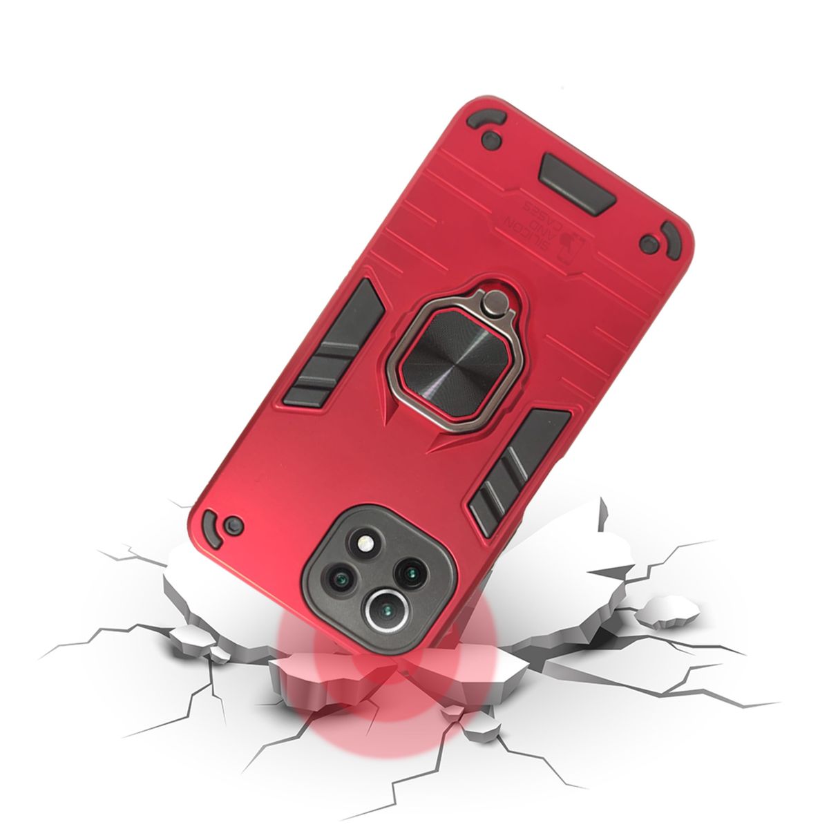 GENERICO - CARCASA ANILLO ANTIGOLPE PARA CELULAR XIAOMI 11 LITE COLOR ROJO