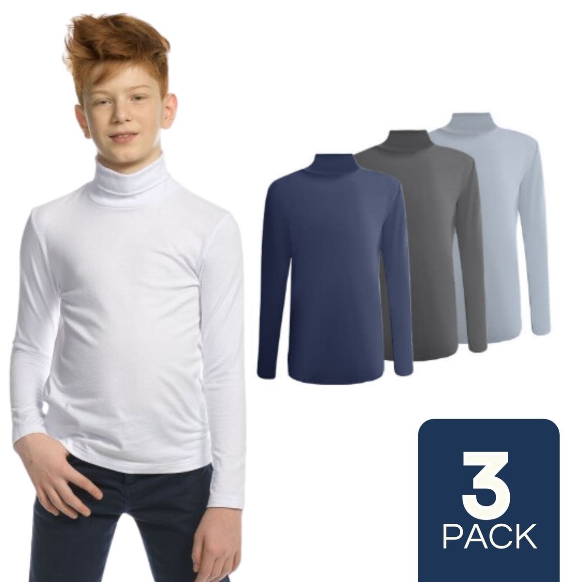UTILISIMO - Pack 3 Camisetas Polera Beatle Polar Niño Primera Capa Cuello Alto