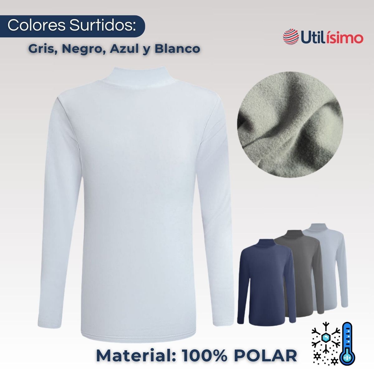 UTILISIMO - Pack 3 Camisetas Polera Beatle Polar Niño Primera Capa Cuello Alto