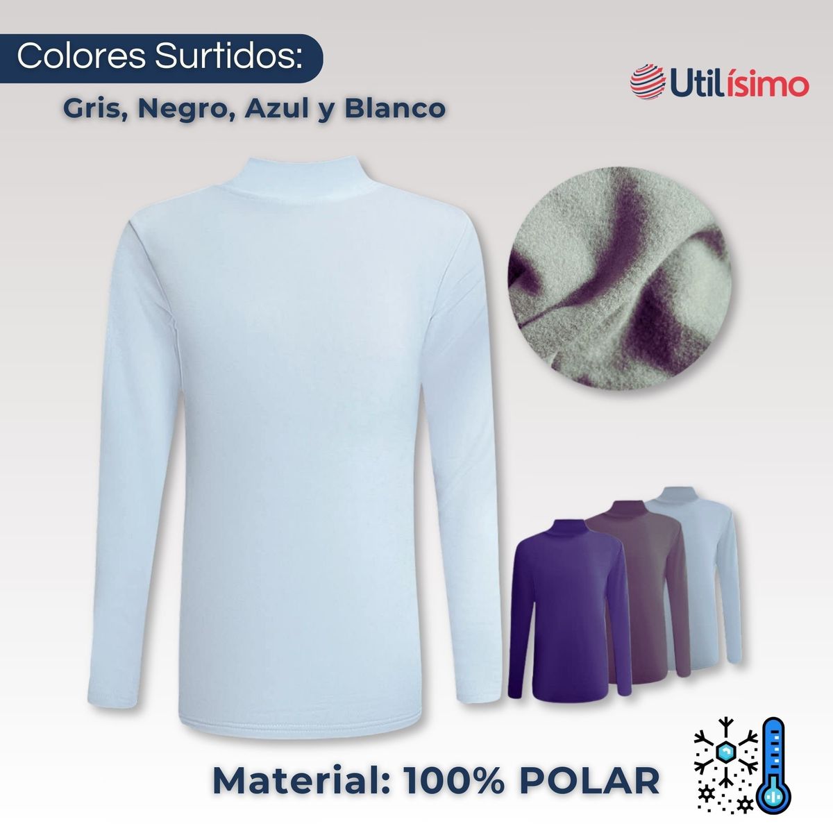 UTILISIMO - Pack 3 Camisetas Polera Beatle Polar Niño Primera Capa Cuello Alto