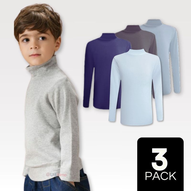 UTILISIMO - Pack 3 Camisetas Polera Beatle Polar Niño Primera Capa Cuello Alto