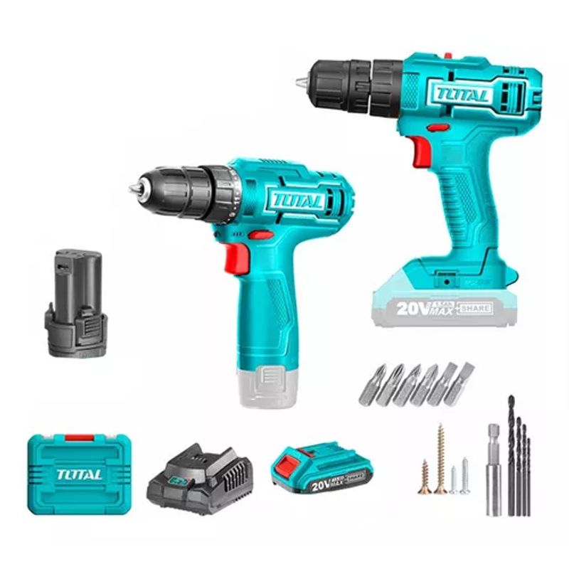 TOTAL TOOLS - Kit Taladro 20v + Taladro Atornillador 12v Total Tckli20122