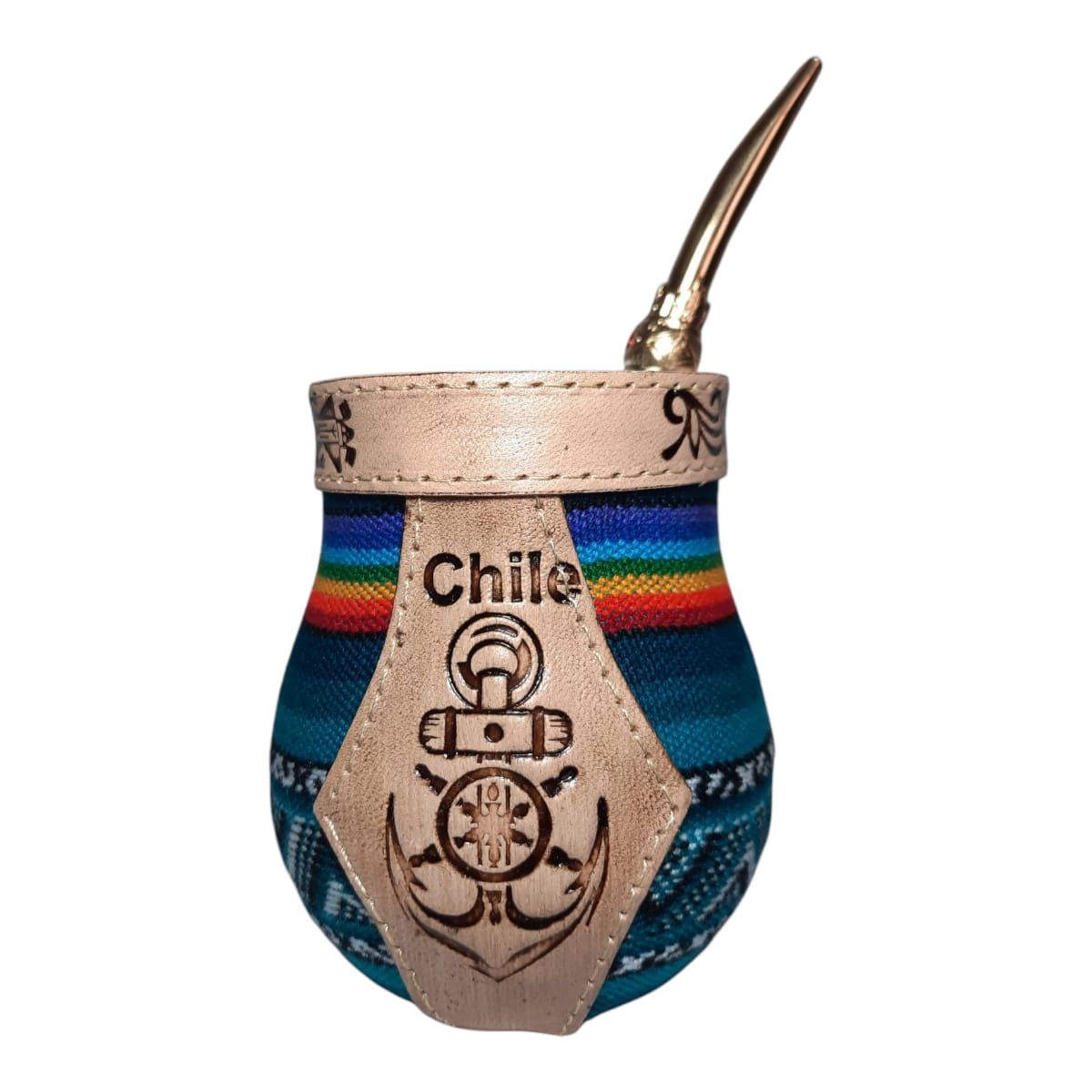 GENERICO - Mate Cerámica Con Aguayo Y Cuero Mediano + Bombilla