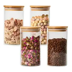 BELIDASHOP - Pack X4 Frascos Herméticos Tapa Bambú Envases Vidrio 1420ml