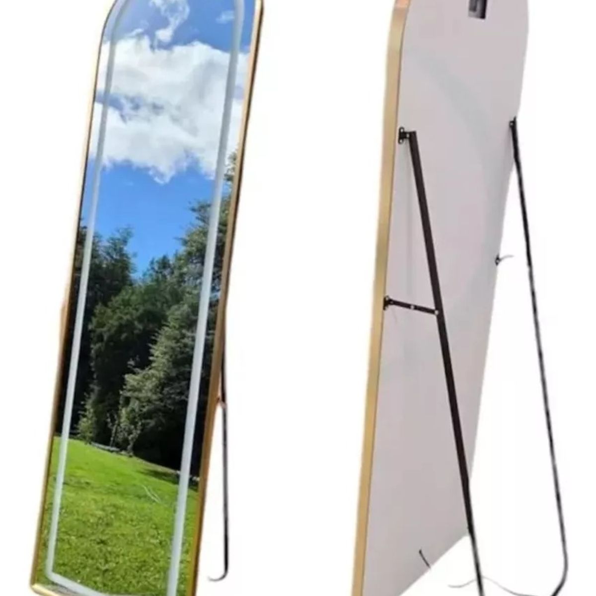 GENERICO - Espejo Con Luz Pedestal Marco Dorado Touch 160x50cm